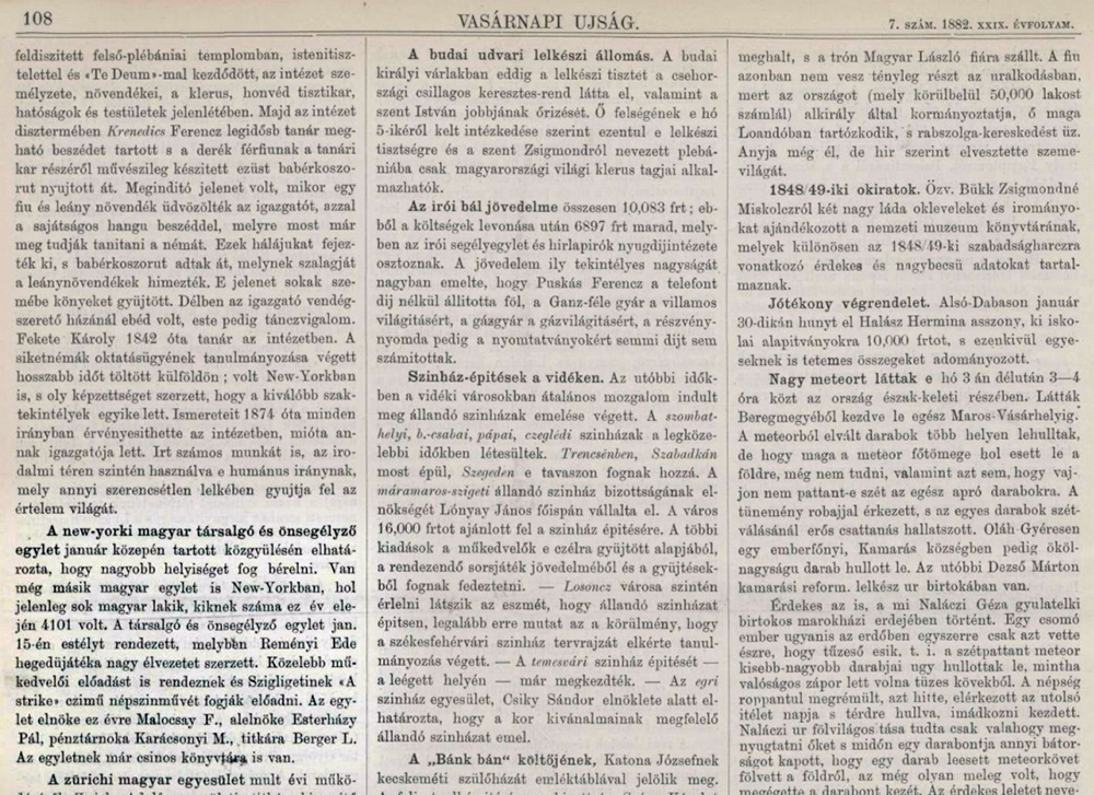 Malocsay Ferencz Vasárnapi újság 1882. február 12.